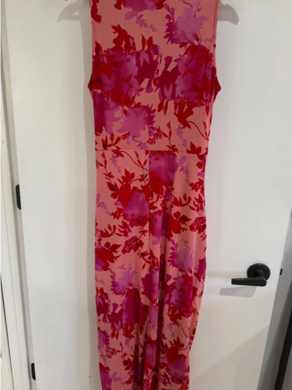 Sleeveless Pink Floral Draped Midi Dress - Picture 2 of 3